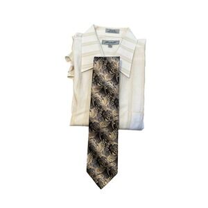 Fratello Mens Dress Shirt‎ and Tie Set Striped Gold Pattern Formal Occasion